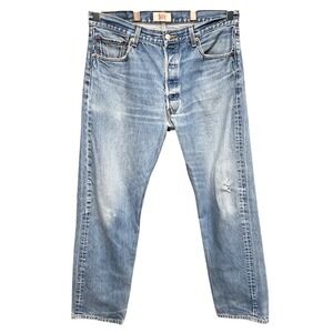 Vintage Levis 501 Jeans Mens Light Wash Denim Classic Straight Leg Pants 36X36